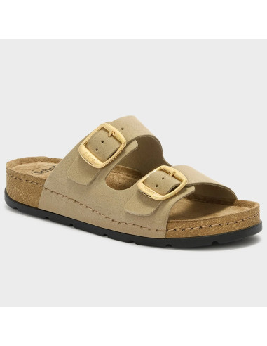 Scholl Bora 2 Buckles Dark Beige Femme | Mules Confort Anatomiques