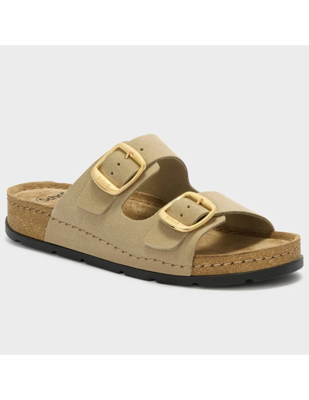 Scholl Bora 2 Buckles Dark Beige Femme | Mules Confort Anatomiques