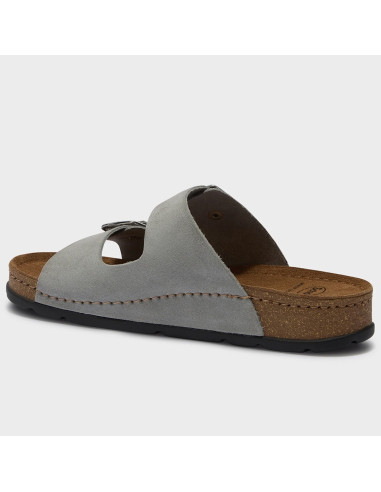 Scholl Bora 2 Buckles Light Grey Femme | Mules Confort Anatomiques
