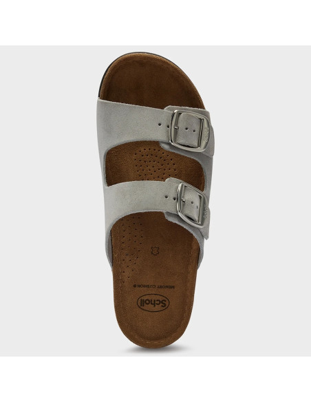 Scholl Bora 2 Buckles Light Grey Femme | Mules Confort Anatomiques