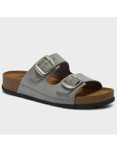 Scholl Bora 2 Buckles Light Grey Femme | Mules Confort Anatomiques