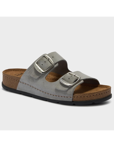 Scholl Bora 2 Buckles Light Grey Femme | Mules Confort Anatomiques
