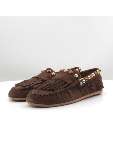 Mocassins Inuovo femme marron franges bijoux bohème chic confort