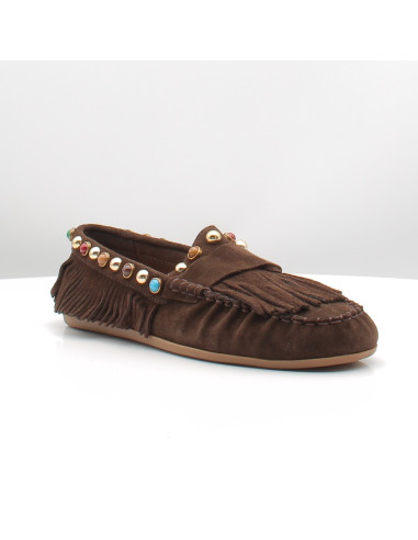 Mocassins Inuovo femme marron franges bijoux bohème chic confort