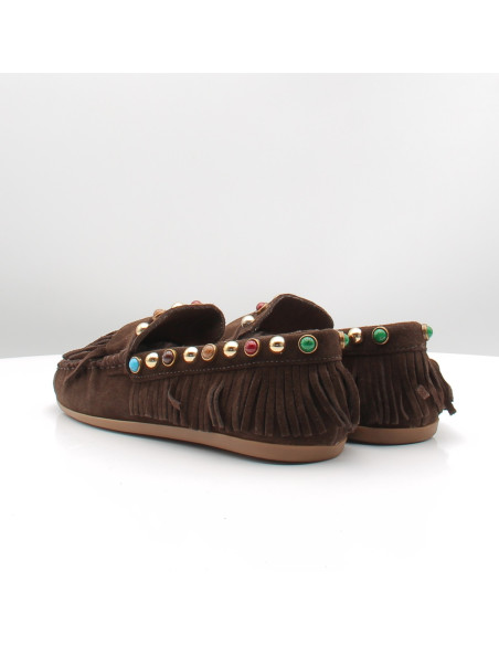 Mocassins Inuovo femme marron franges bijoux bohème chic confort