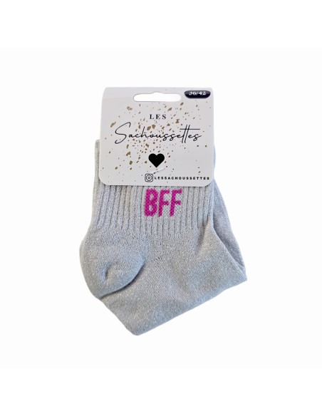Sachoussettes Chaussettes courte BFF gris paillettes/rose