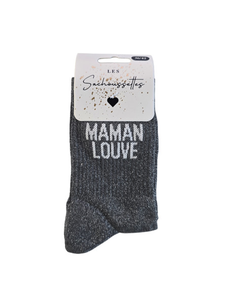 Sachoussettes Chaussettes maman louve gris foncé paillettes