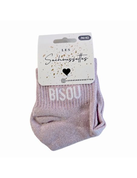 Sachoussette Chaussettes courtes bisou rose pastel
