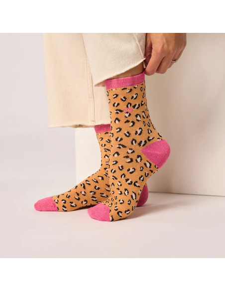 Billy Belt chaussettes léopard pailletées orange/rose