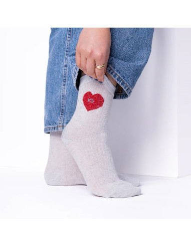 Billy Belt chaussettes coeur gris chiné/rouge