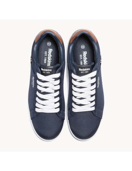 Baskets Redskins O271-AB - Élégance et Confort avec Cuir et Tissu Bleu Marine