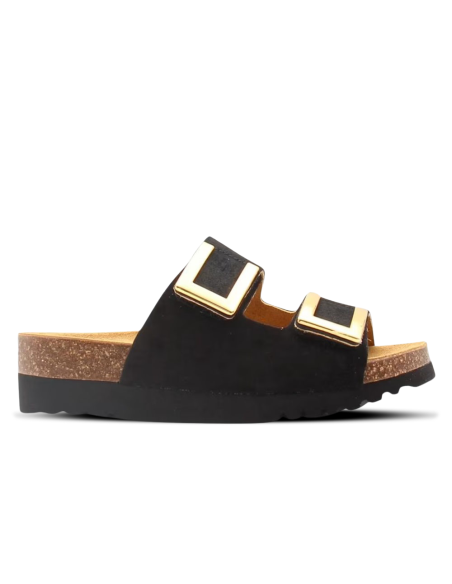 Mules Femme Monterey 2 straps Black – Élégance et Confort avec Boucles