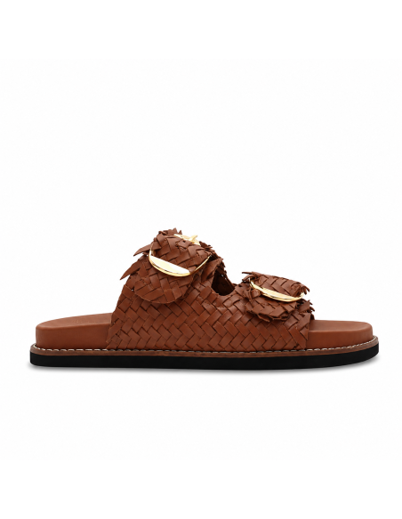 Mules Femme Tressée Cuir Maron - Hylton - Knot Tan