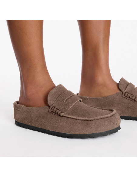 Birkenstock Naples Suede femme – Mocassins en suède Concrete Gray