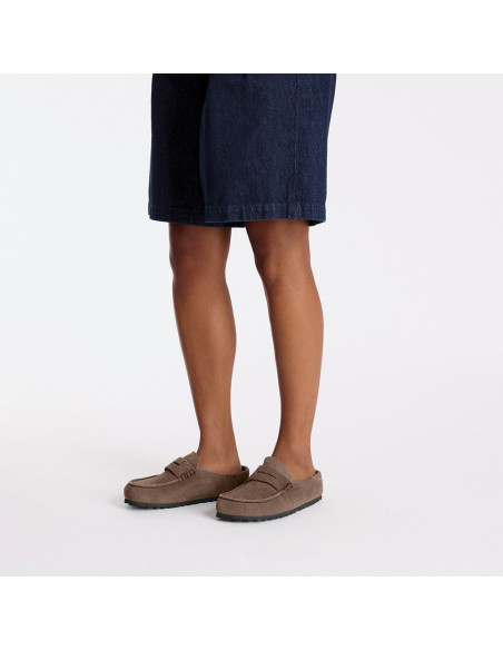 Birkenstock Naples Suede femme – Mocassins en suède Concrete Gray