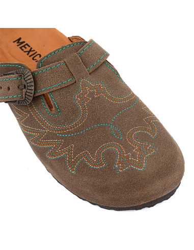 Sabots Femme Mexicana Bahia Suede Taupe Style Bohème Chic