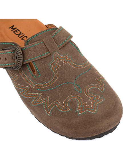 Sabots Femme Mexicana Bahia Suede Taupe Style Bohème Chic