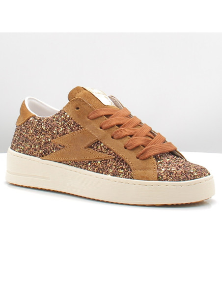 Baskets de Ville Femme SMR23 Maya Camel à paillettes E180H