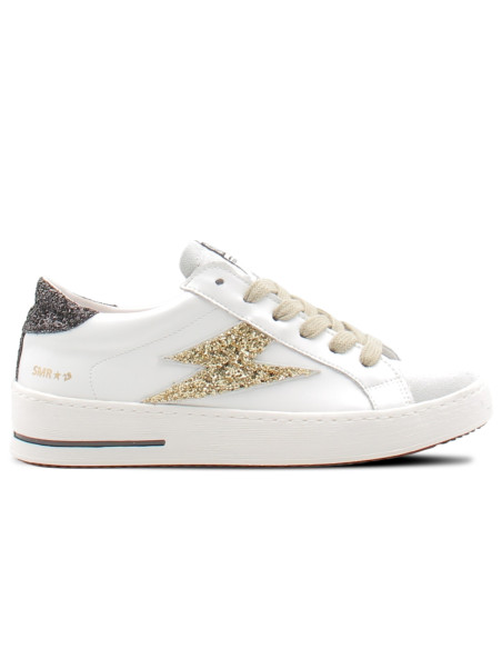 SMR23 Maya doré – baskets femme cuir blanc et paillettes