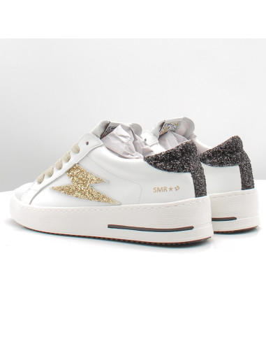 SMR23 Maya doré – baskets femme cuir blanc et paillettes