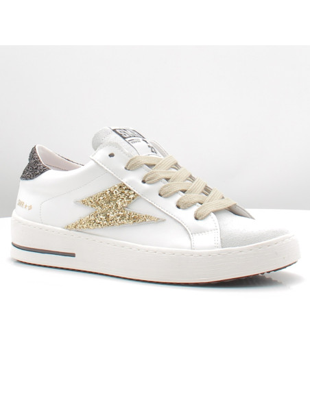 SMR23 Maya doré – baskets femme cuir blanc et paillettes
