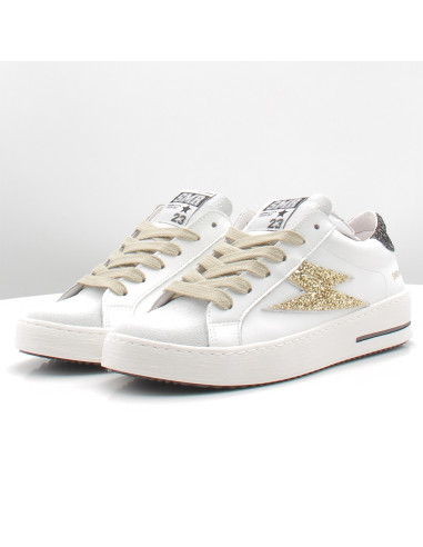 SMR23 Maya doré – baskets femme cuir blanc et paillettes