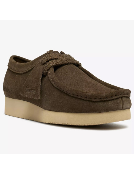 Clarks Derbies Femme Wallabee Lite Dark Olive Suede