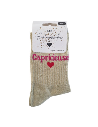 Les Sac'houssettes Chaussettes Capricieuse Cœur Beige Pailleté
