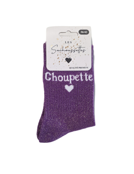 Les Sac'houssettes Chaussettes Choupette Cœur Violet Pailleté
