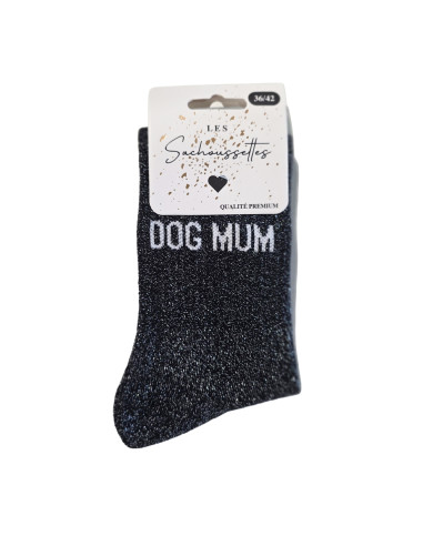 Sachoussettes Chaussettes Dog Mum Noir Paillette