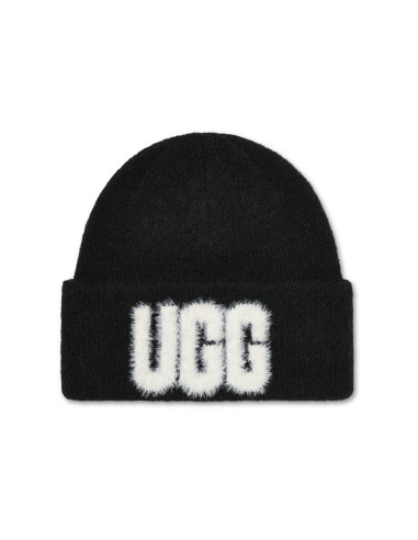 UGG Fuzzy Logo Beanie Bonnet Femme Noir | Hylton