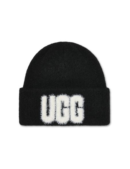 UGG Fuzzy Logo Beanie Bonnet Femme Noir | Hylton