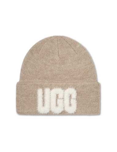 UGG Bonnet Femme Fuzzy Logo Beanie Beige Crème
