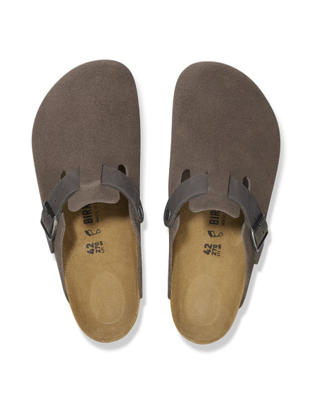Birkenstock Sabots Homme Boston Mixed Leather Concrete Gray