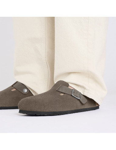Birkenstock Sabots Homme Boston Mixed Leather Concrete Gray
