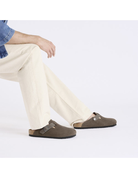 Birkenstock Sabots Homme Boston Mixed Leather Concrete Gray